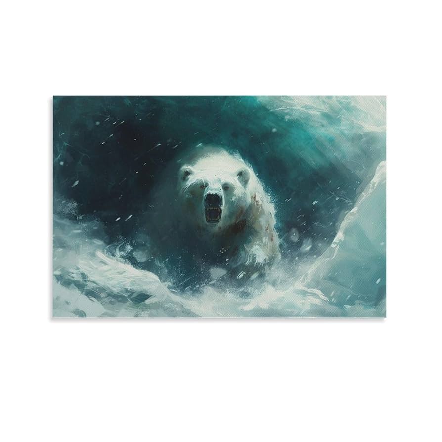 白熊 動物絵 油絵 絵画 インテリア Amazon.co.jp: 絵画 吹雪の中のシロクマ アートパネル ポスター